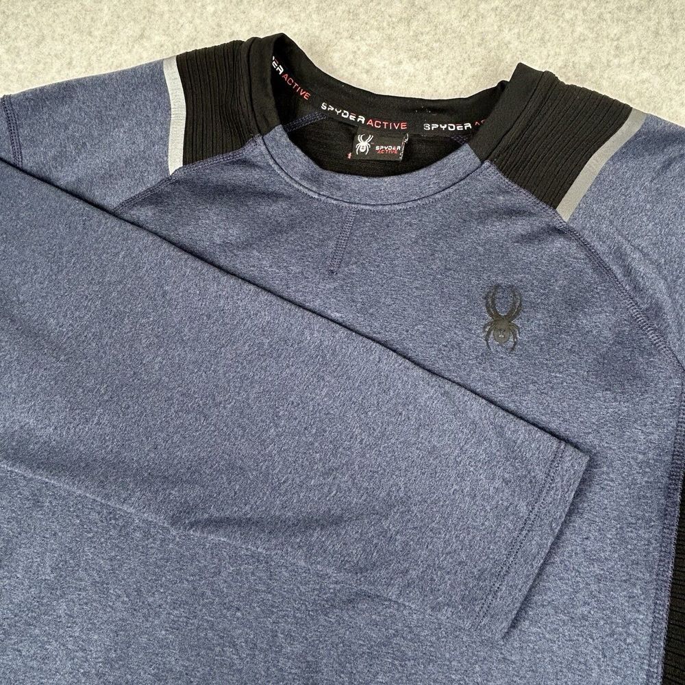 Spyder Active Shirt Mens M Blue/Black ProWeb Crew Neck Long Sleeve Pullover - Picture 1 of 9